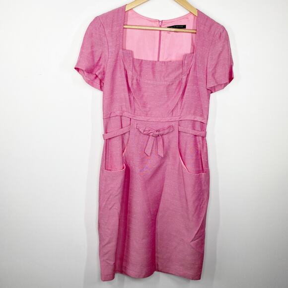 David Meister Pink Sheath Dress Women Sz 6  Short Sleeve Square Neck Feminine - Picture 1 of 11